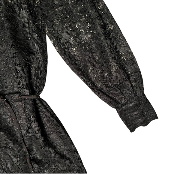 FARM Rio Black Lace Turtleneck Long Sleeve Beaded Feathered Dress Size S - Picture 5 of 8